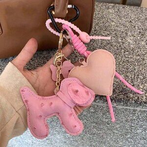 Women's Faux Leather Puppy Pendant Heart Keychain bag Charms